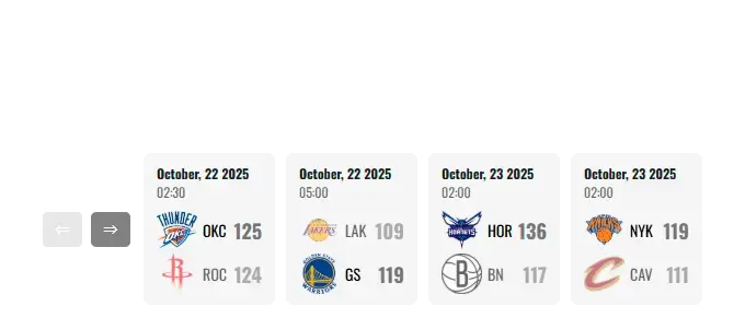 Light style NBA matches slider Sports widget